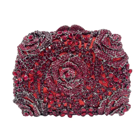 Pochette Da Sera Con Rosa Svuotata Borsa A Mano Di Lusso Con Cristalli E Strass In Lega Per Donne Matrimonio Festa Con Catena