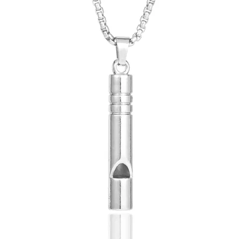 Titanium Steel Functional Whistle Pendant Necklace For Men Women Hip Hop Minimalist Jewelry Electroplated Alloy Pendant Long Box Chain Silver Tone