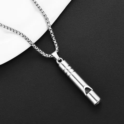 Titanium Steel Functional Whistle Pendant Necklace For Men Women Hip Hop Minimalist Jewelry Electroplated Alloy Pendant Long Box Chain Silver Tone