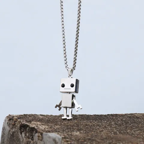 Hip Hop Robot Pendant Necklace Titanium Steel Box Chain For Men Women Street Style Jewelry Gift Bronze Silver