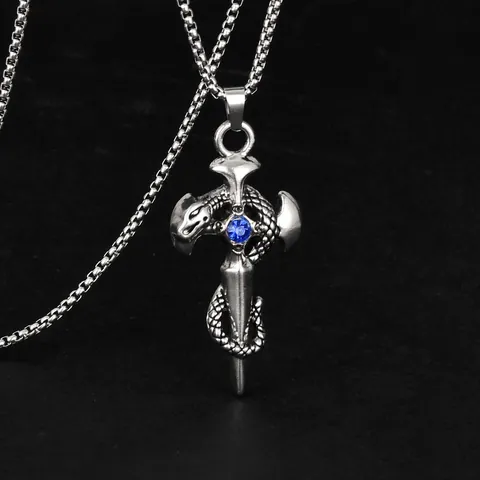 Collier Pendentif Croix Épée Serpent Gothique Vintage pour Hommes Acier Titane Zircone Bijoux Hip Hop Punk Streetwear Cadeau