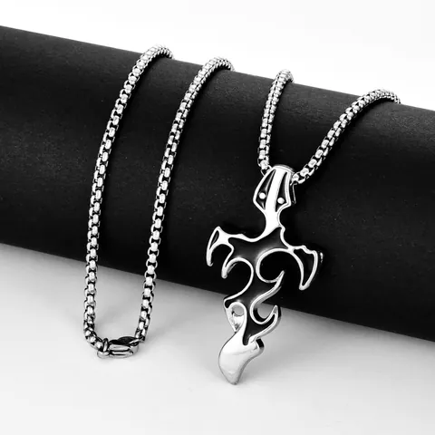 Gothic Flame Cross Pendant Necklace Stainless Steel Keel Box Chain Men Hip Hop Punk Streetwear Accessory Jewelry Gift