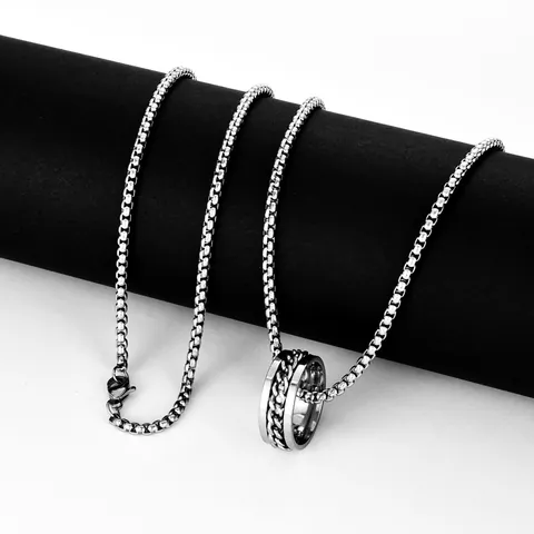 Collier Avec Pendentif Anneau Rotatif En Acier Titane Pour Hommes Femmes Style Hip Hop Industriel Chaîne Vénitienne Bijoux