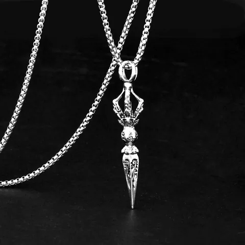 Vintage Vajra Pestle Pendant Necklace Men Stainless Steel Keel Chain Alloy Religious Six-Syllable Mantra Hip Hop Jewelry
