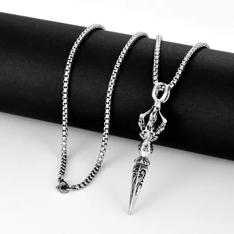 Vintage Vajra Pestle Pendant Necklace Men Stainless Steel Keel Chain Alloy Religious Six-Syllable Mantra Hip Hop Jewelry