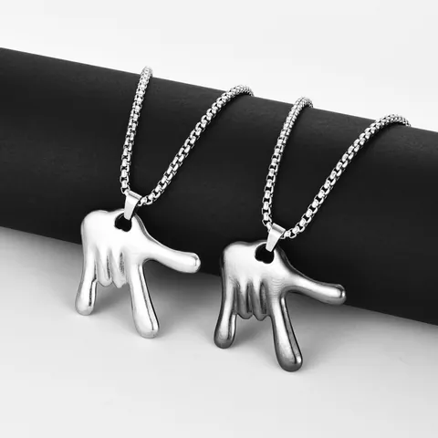 Collier Pendentif Geste de la Main Shaka en Acier Titane Hip Hop Punk Rock Streetwear Accessoire Homme Femme Fête