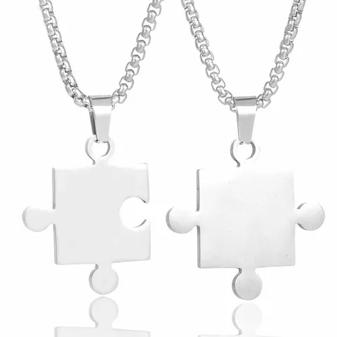 Titanstahl Puzzleteil Anhänger Halskette Für Paare Unisex Personalisiert Minimalistisch Hip Hop Schmuck Silber