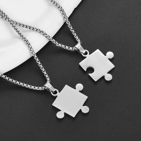 Titanstahl Puzzleteil Anhänger Halskette Für Paare Unisex Personalisiert Minimalistisch Hip Hop Schmuck Silber