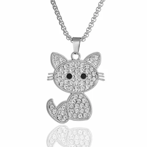 Collier Pendentif Chat Style Hip Hop pour Hommes Femmes Alliage de Zinc Pendentif Animal avec Chaîne Maille Miroir en Acier Inoxydable