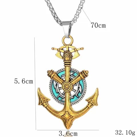 Retro Anchor Pendant Necklace With Rotatable Helm Nautical Punk Style Alloy Jewelry For Men