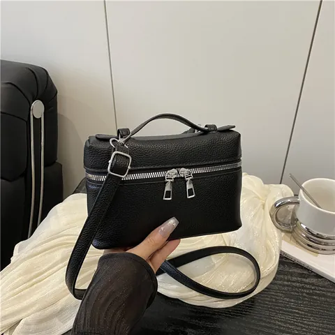 Borsa a Scatola da Donna in Pelle Martellata PU Mini Borsa a Tracolla Con Manico Superiore Doppia Cerniera Borsa alla Moda