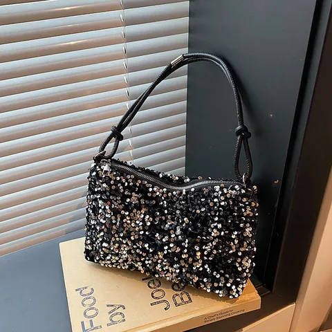 Sac sous le Bras Tendance à Paillettes pour Femmes Sac à Épaule Étincelant pour Fête Banquet Style Y2K Petit Sac à Main Mode