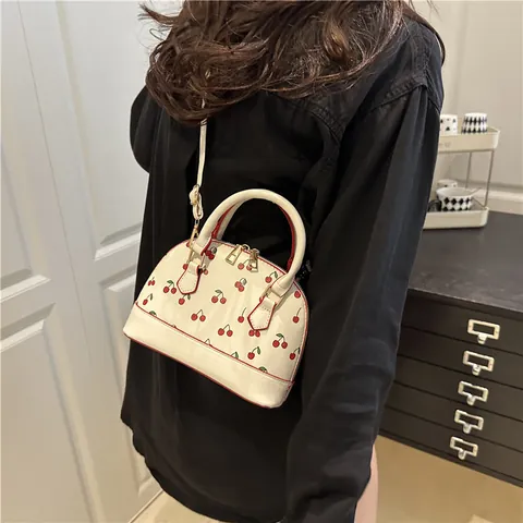 Bolso de Mano de Cuero PU con Estampado de Cerezas para Mujer Bolso de Hombro Dulce para Niñas Viaje Diario