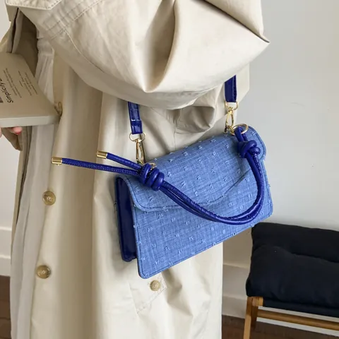 Damen Vintage Kleine Quadratische Tasche PU Gewebe Textur Schulter Umhängetasche Mit Geknotetem Griff Gold Hardware Mode Pendeltasche