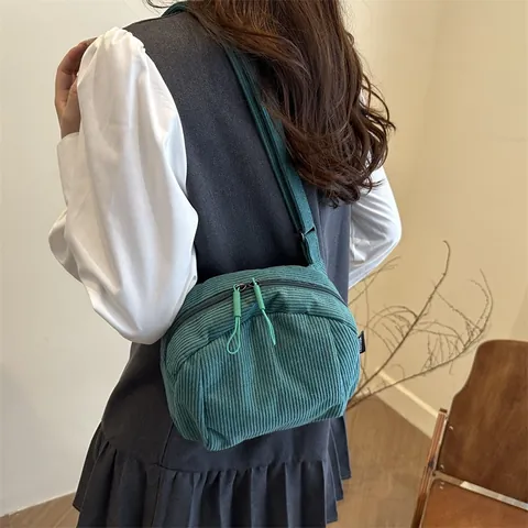 Bolso Bandolera de Pana para Mujer Forma de Concha Minimalista Bolso de Hombro Casual Pequeño Cremallera Color Sólido Retro