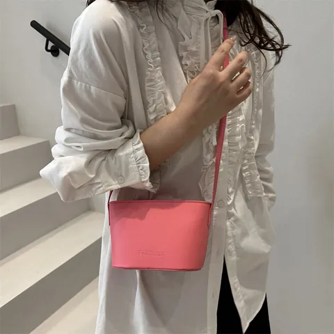 Women Minimalist Synthetic Leather Bucket Bag Solid Color Small Crossbody Shoulder Bag With Adjustable Strap For Daily Use