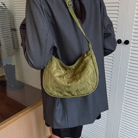 Women Casual PU Leather Hobo Bag Pleated Texture Shoulder Bag With Plush Bear Charm Minimalist Solid Color Crossbody Handbag