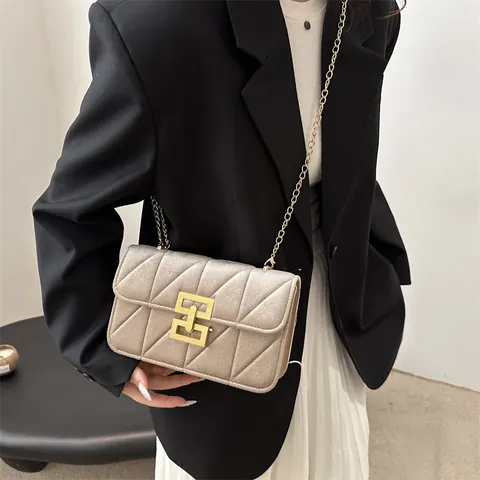 Dames Vintage Fluweel Doorgestikte Schoudertas Gouden Ketting Crossbody Tas Luxe Metalen Gesp Kleine Vierkante Handtas Feest