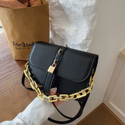 Retro Fashion Women PU Leather Crossbody Bag Gold Chain Padlock Decor Shoulder Small Square Bag For Daily Commute Work
