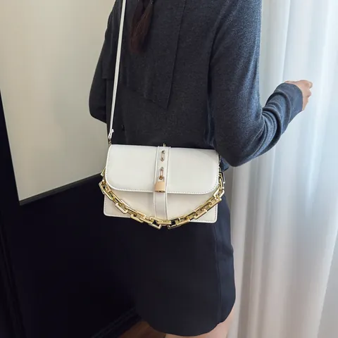 Retro Fashion Women PU Leather Crossbody Bag Gold Chain Padlock Decor Shoulder Small Square Bag For Daily Commute Work
