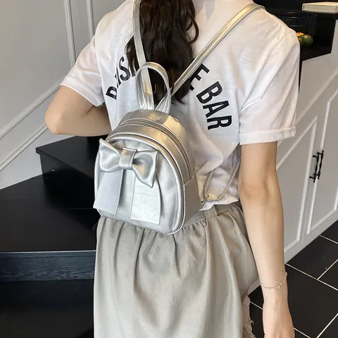 Women Fashion Mini Backpack Bow Decoration PU Leather Small Rucksack Korean Style Shoulder Bag For Girls Casual Travel