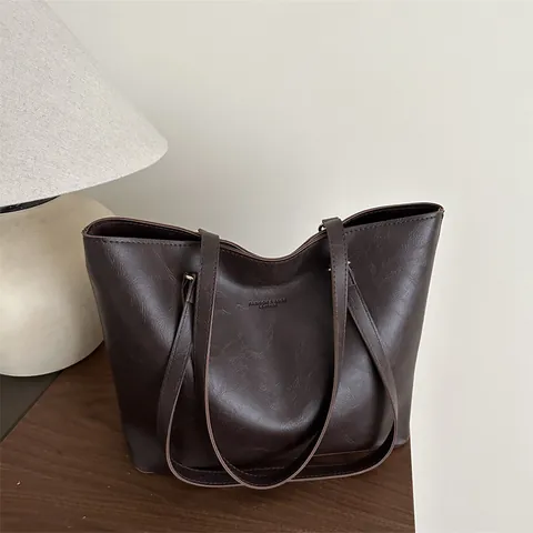Bolso Tote de Mujer de Gran Capacidad de Cuero PU Minimalista Vintage Bolso de Hombro de Axila para Viaje Diario Oficina