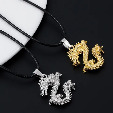 Vintage Dragon Pendant Necklace For Men Stainless Steel Chain Alloy Chinese Zodiac Dragon Charm Gold Silver Color Jewelry