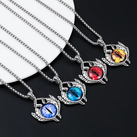 Collier Pendentif Œil de Dragon Lumineux Chaîne en Acier Inoxydable Alliage Rétro Gothique Punk Bijoux pour Hommes Femmes