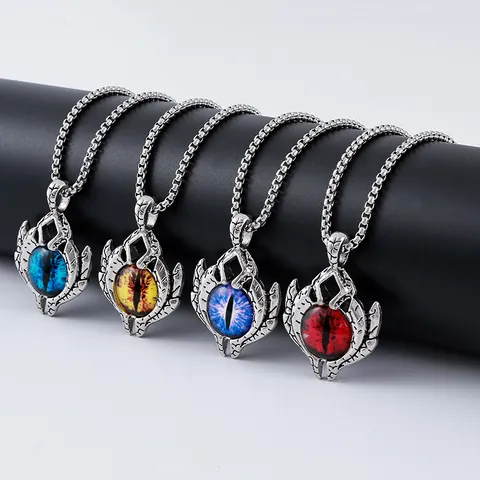 Collier Pendentif Œil de Dragon Lumineux Chaîne en Acier Inoxydable Alliage Rétro Gothique Punk Bijoux pour Hommes Femmes