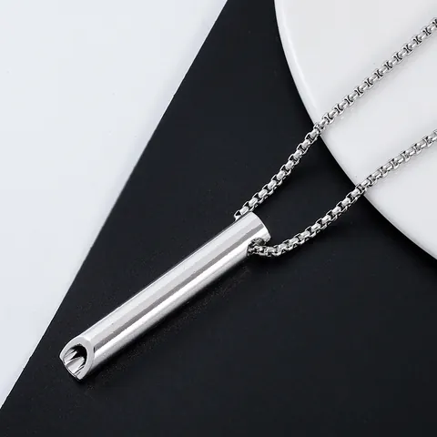 Collier de Respiration Anapana en Acier Inoxydable Alliage Anti-stress Méditation Pendentif Sifflet Cylindrique Bijoux