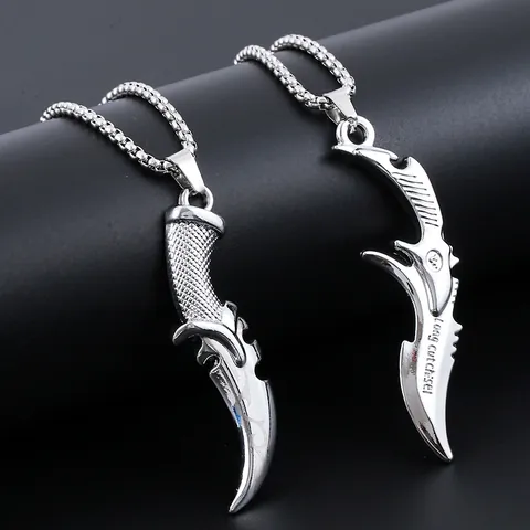 Vintage Dagger Scythe Pendant Necklace For Men Titanium Steel Dragon Bone Chain Alloy Carved Sword Punk Gothic Streetwear Jewelry