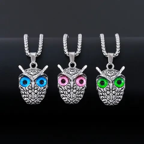 Collier Pendentif Tête de Hibou Punk Vintage Avec Chaîne en Acier Inoxydable Hibou Alliage Yeux de Diable Bijoux Hip Hop Homme Femme