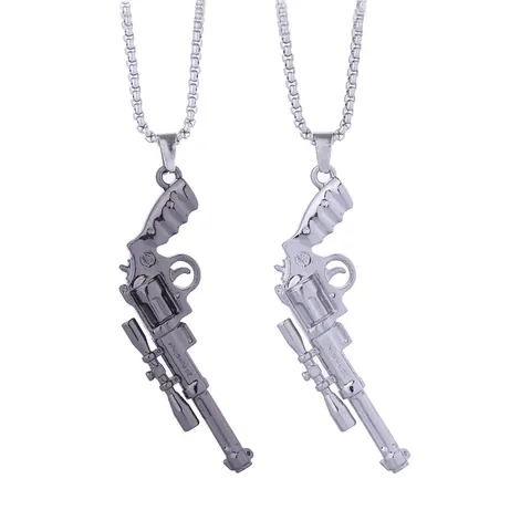 Collier Pendentif Revolver Rétro Hip Hop Avec Chaîne en Os de Dragon Bijoux de Modèle Pistolet en Alliage Pour Hommes Femmes Style Punk
