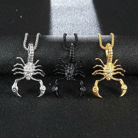 Collier avec Pendentif Scorpion Punk Gothique pour Homme Chaîne en Acier Inoxydable Bijoux Hip Hop Or Argent Noir