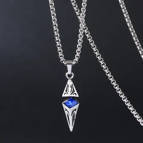 Collier Pendentif Pyramide Géométrique en Acier Inoxydable Vintage pour Homme Hip Hop Punk Zirconium Bleu Incrusté Chaîne Maille Miroir