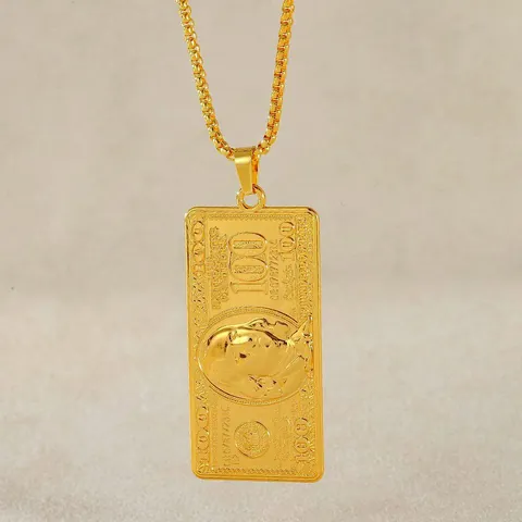 Hip Hop 100 Dollar Bill Money Pendant Necklace Gold Plated Stainless Steel Chain Alloy Charm For Men Women Jewelry Gift