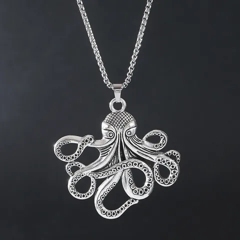 Collier Pendentif Poulpe Vintage Pour Hommes Femmes Unisexe Chaîne Longue En Acier Titane Bijoux Animaux En Alliage Style Punk