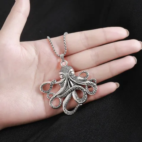 Collier Pendentif Poulpe Vintage Pour Hommes Femmes Unisexe Chaîne Longue En Acier Titane Bijoux Animaux En Alliage Style Punk