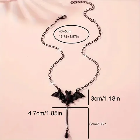 Collier Pendentif Chauve-Souris Noire Gothique Avec Strass Rouge Bijoux Punk en Alliage pour Halloween Femmes Hommes