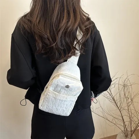 Women Fashion Wrinkle Nylon Chest Bag Light Minimalist Crossbody Sling Bag For Travel Commute Fitness Casual Outdoor Shoulder Bag