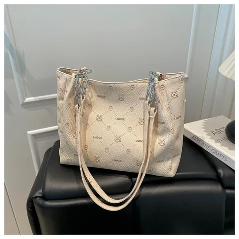 Bolso Tote para Mujer Estampado Conejo Dibujos Animados Letras Cuero PU Gran Capacidad Bolso de Hombro Con Cadena de Metal