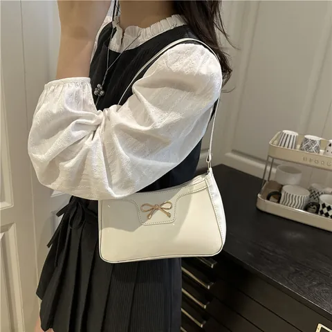 Bolso de Axila de Cuero Patente PU Brillante con Lazo de Moda para Mujer Color Sólido Bolso de Hombro de Gran Capacidad Tote