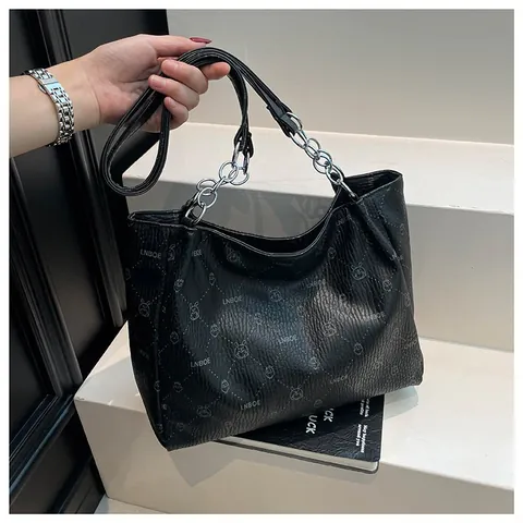 Bolso Tote para Mujer Estampado Conejo Dibujos Animados Letras Cuero PU Gran Capacidad Bolso de Hombro Con Cadena de Metal
