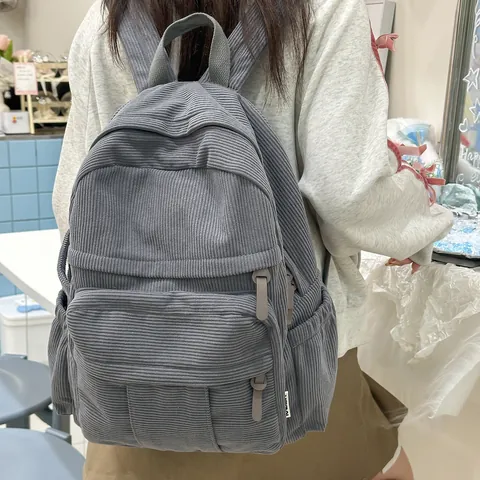 Mochila de Pana de Color Sólido Casual Minimalista Bolsa Escolar Para Mujeres Hombres Viaje Diario Mochila Ligera Multibolsillos