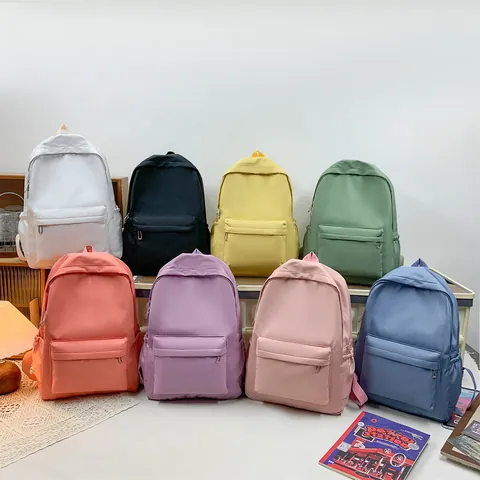 Women's Minimalist Large Capacity Nylon Backpack Solid Color School Bookbag Travel Daypack With Laptop Compartment For Students