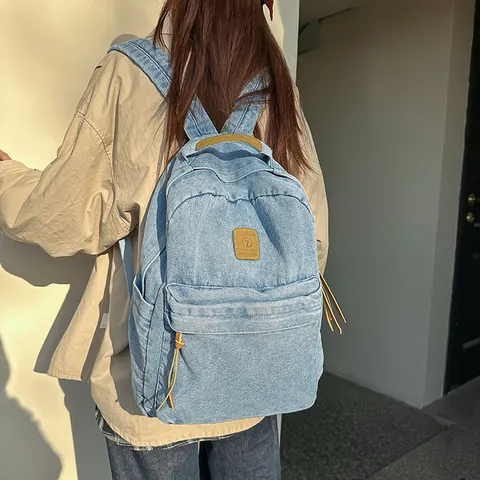 Mochila de Mezclilla Lavada de Gran Capacidad para Hombres Mujeres Mochila Vintage para Estudiantes de Secundaria Casual Viaje Mochila para Portátil