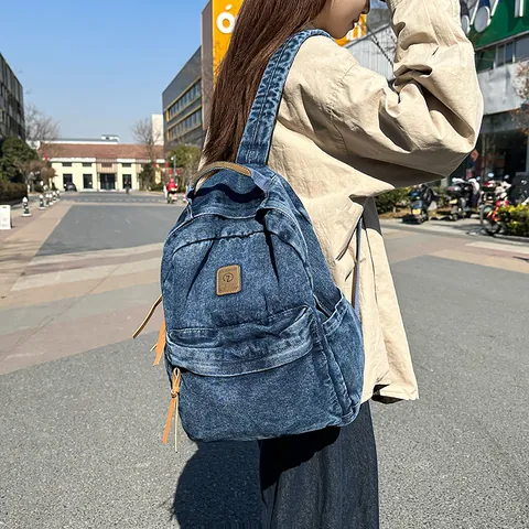 Mochila de Mezclilla Lavada de Gran Capacidad para Hombres Mujeres Mochila Vintage para Estudiantes de Secundaria Casual Viaje Mochila para Portátil