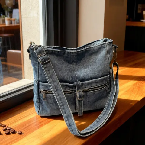 Bolso Hobo de Mezclilla Lavada Vintage para Mujer Casual con Múltiples Bolsillos Bolso de Hombro Gran Capacidad Bolso Tote con Correa Ajustable