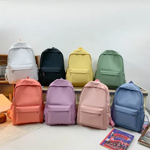 Damen Minimalistischer Nylon Rucksack Große Kapazität Einfarbig Schultasche Reisetasche Mit Laptopfach Für Studenten