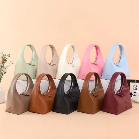 Women's Minimalist PU Leather Moon Bag Integrated Handle Double Zipper Fashion Small Handbag Crescent Hobo Bag Shoulder Bag